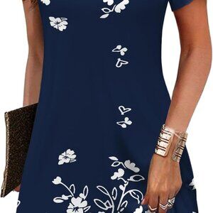 Women's Casual A-Line Dresses with Pockets Summer Floral Tshirt Dress Short Slee